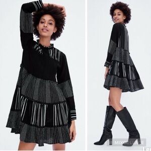 ZARA woman black and white embroidered, tiered, bohemian dress - size small